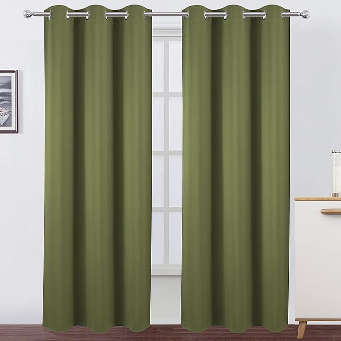 LEMOMO Olive Green Thermal Blackout Curtains/42 x 84 Inch/Set of 2 Panels Room Darkening Curtains for Bedroom