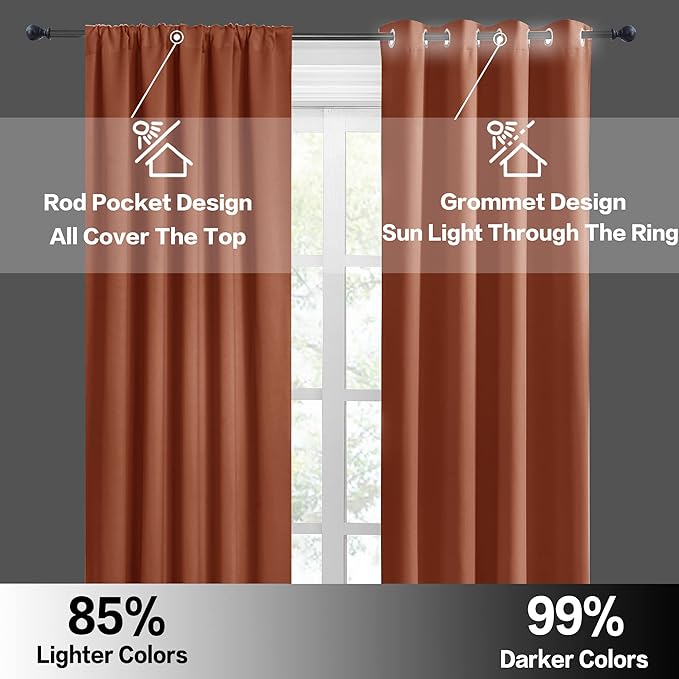 RYB HOME RV Curtains for Camper Windows, Mini Small Thermal Insulated Sunlight Heat Blocking Blackout Privacy Portable Curtains for Travel Trailer, Width 34 by Length 24, Burnt Orange, 2 Panels