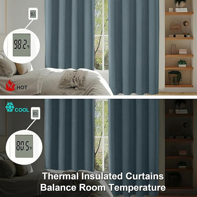 Simplebrand Ava Blackout Curtains for Patio 108 Inches Long 2 Panels Set, Solid Thermal Insulated Room Darkening Rod Pocket Window Treatment Curtains Blackout Drapes, W50 x L108 Inch, Dark Green