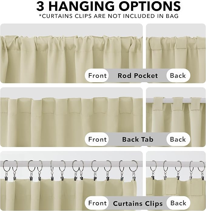Deconovo Blackout Curtains, Thermal Insulated, W52 x L63 2 Panels, Back Tab, Machine Washable, Room-Darkening Drapes for Bedroom/Living Room Beige