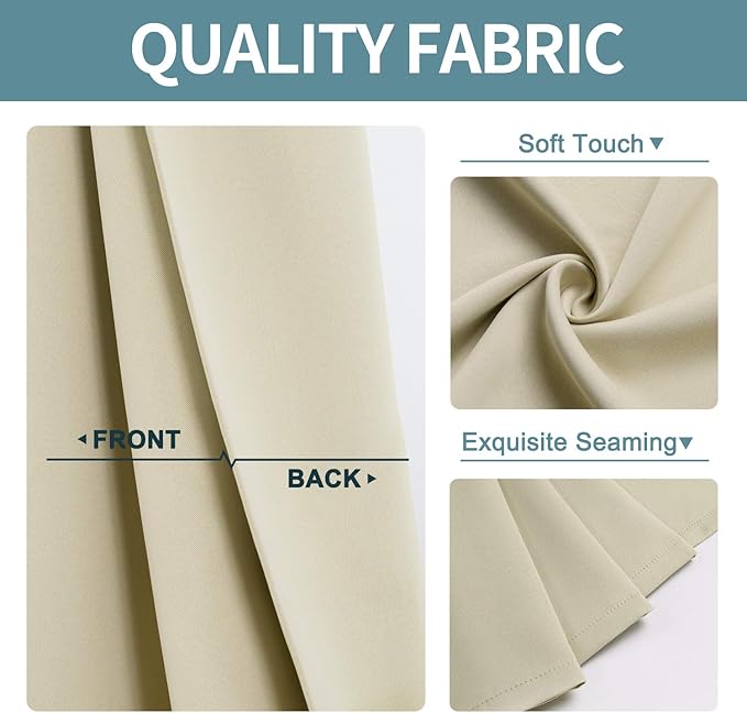 ChrisDowa Grommet Room Darkening Curtains for Bedroom and Living Room - 2 Panels Set Thermal Insulated Blackout Curtains (Beige, 52W x 72L)