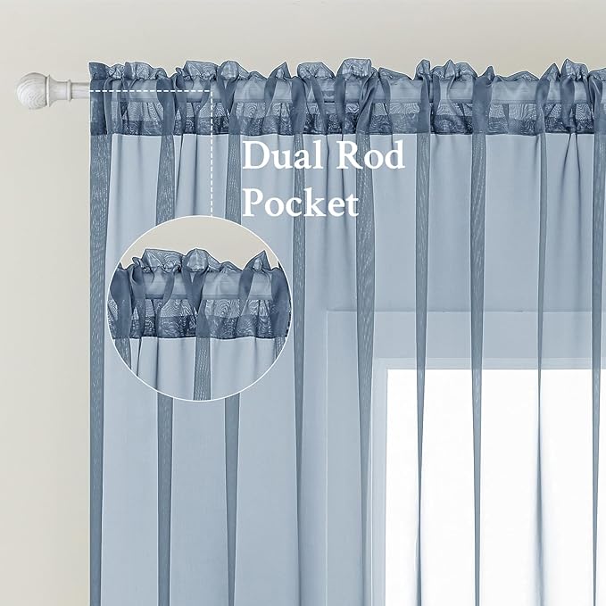 MIULEE 2 Panels Solid Color Sheer Window Curtains Elegant Window Voile Panels/Drapes/Treatment for Bedroom Living Room (54X63 Inches Dusty Blue)