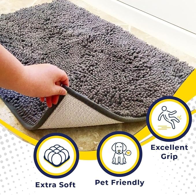 Muddy Mat® | Super Absorbent Door Mat Indoor, Microfiber Quick Dry Chenille Entryway Rug, Non-Slip Front Door Mat, Indoor Mats for Entryway, Machine Washable Pet Rug, Grey 6ft x 9ft