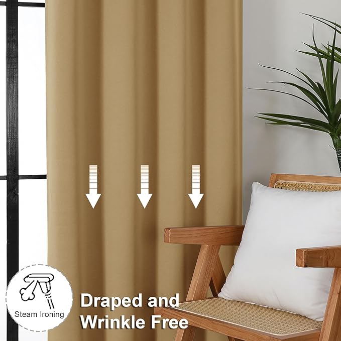 Simplebrand Ava Gold Blackout Curtains for Bedroom 84 Inch Length 2 Panels Set, Solid Thermal Insulated Privacy Living Room Window Treatment Curtains Blackout Drapes, W40 x L84 Inch, Gold
