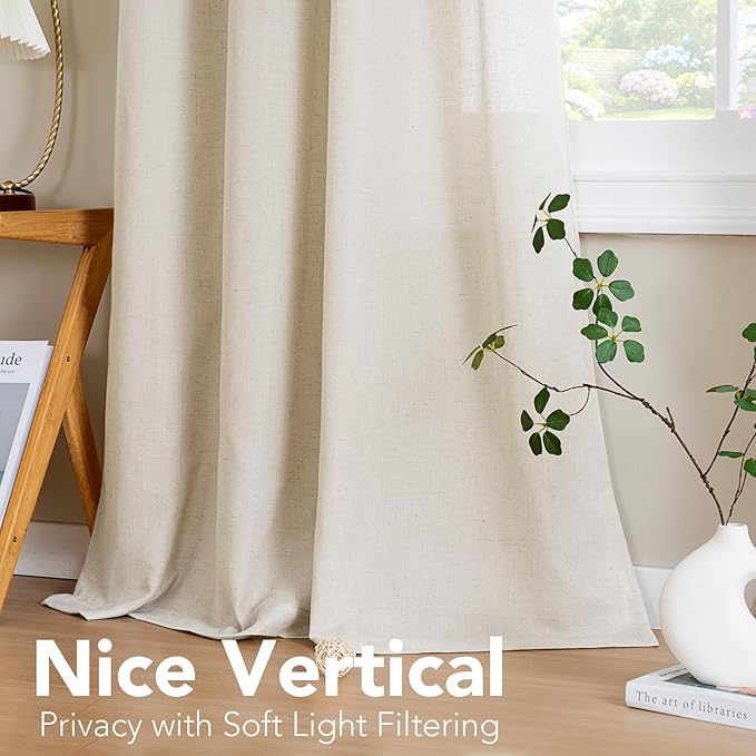 H.VERSAILTEX Living Room Linen Curtains Home Decorative Nickel Grommet Curtains Privacy Added Energy Saving Light Filtering Window Treatments Draperies for Bedroom, Ivory, 2 Panels, 52 x 96 - Inch
