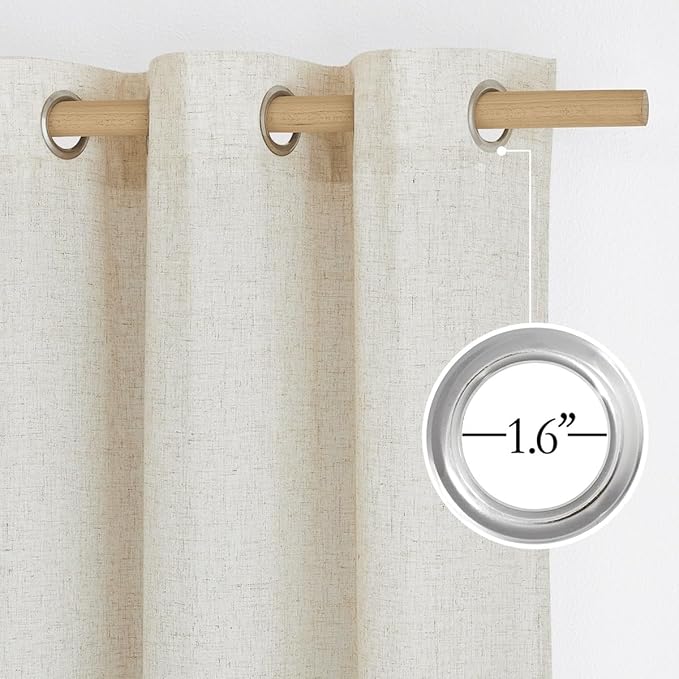 NICETOWN Natural Linen 102 inch Curtains for Bedroom, Grommet Privacy Added with Light Filtering Thick Flax Window Treatments Linen Blend for Living Room, W42 x L102, 2 Panels