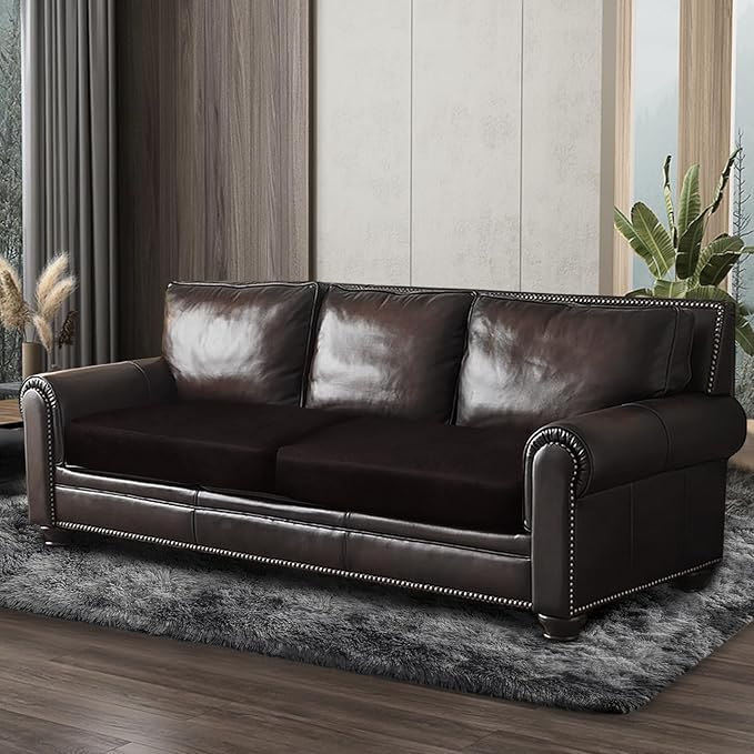 Leather Look Couch Cushion Covers Sofa Seat Slipcovers Sets Couches Furniture Protector for Sectional Armchair Loveseat Pets Kids Stretch Spandex Fabric (2 Cushion Sofa, Chocolate)