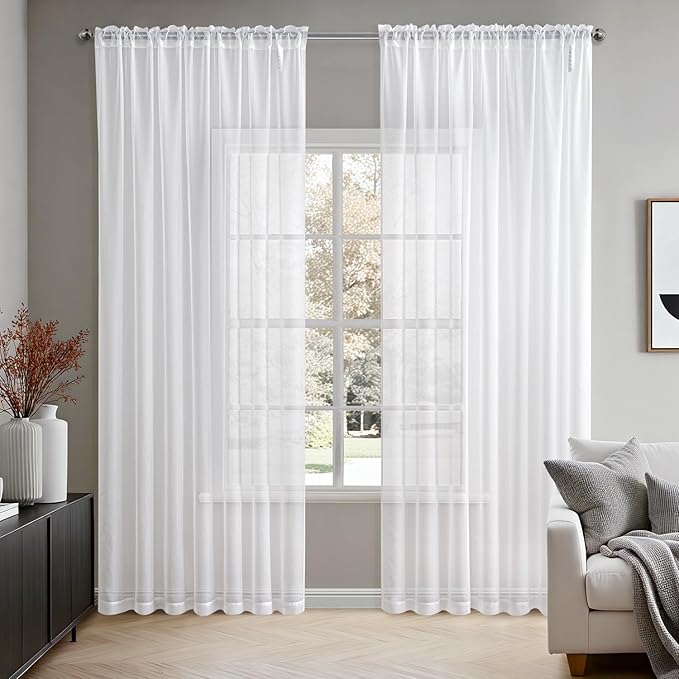 MIULEE 2 Panels Solid Color White Sheer Window Curtains Elegant Window Voile Panels/Draperies/Treatment for Bedroom Living Room (70 X 84 Inches White)