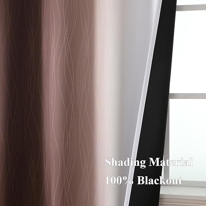 Estelar Textiler Brown and Greyish White Gradient Blackout Curtains for Bedroom, Thermal Insulated Ombre Blackout Drapes, Full Light Blocking Energy Saving Curtains for Living Room,52Wx96L,2 Panels