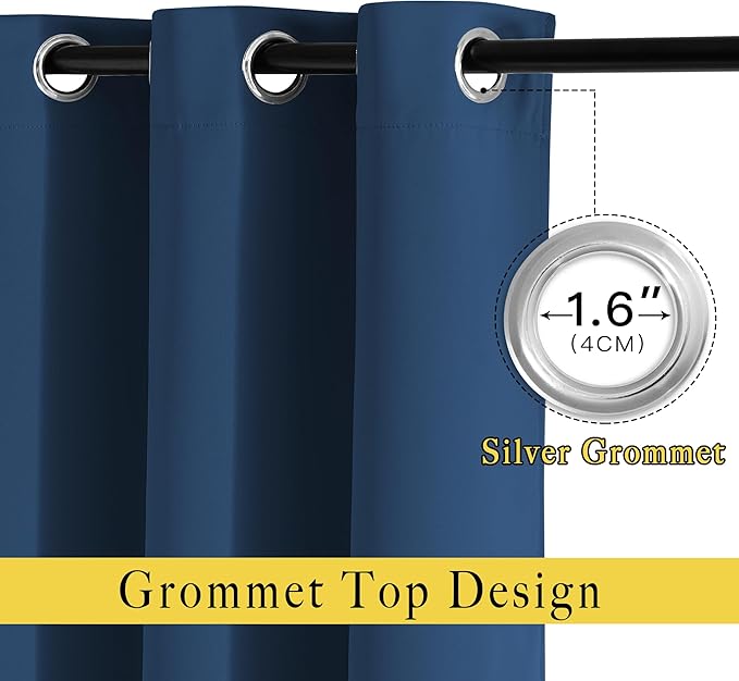 NICETOWN Moroccan Blue Room Darkening Curtains 90 inch Length - Chic Grommet Thermal Insulated Blackout Window Treatments Sound Proof Drapes for Bedroom/Living Room (2 Panels, W46 x L90)