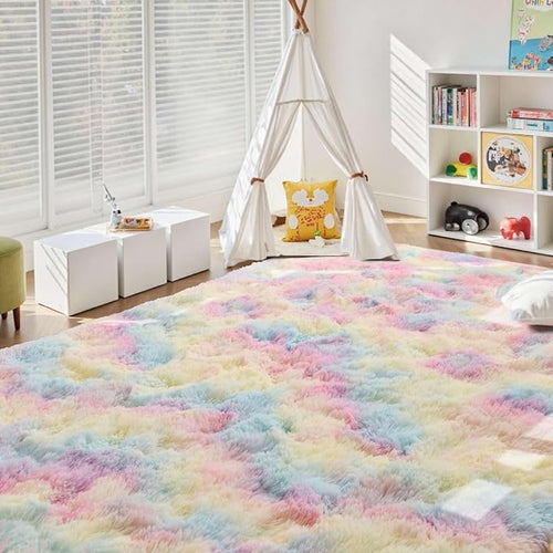 6x9 Ft Large Shag Kids Colorful Rug for Living Room, Ultra Soft Fluffy Furry Area Rugs for Nursery Bedroom Indoor Floor, Girls Aesthetic Carpet Home Decor (Rainbow)