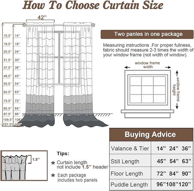 Chyhomenyc Ivory Sheer Window Curtain Panels 45 Inch, Set of 2, Light Filtering Solid Voile Curtains Drapes for Small Window/Living Room/Bedroom, Rod Pocket, 42W x 45L inches
