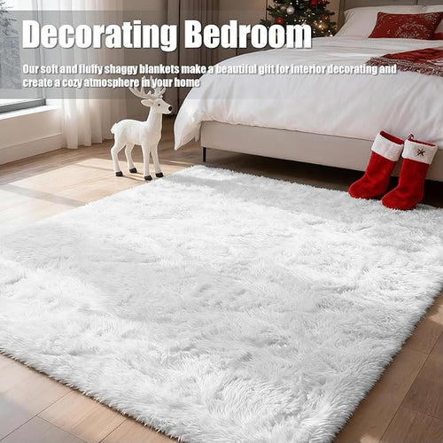 6x9 Fluffy Area Rug for Living Room,Shag Area Rugs for Bedroom,White Soft Fuzzy Rug Non-Shedding Indoor Plush Carpet for Kids Bedroom Nursery Dorm Home Decor