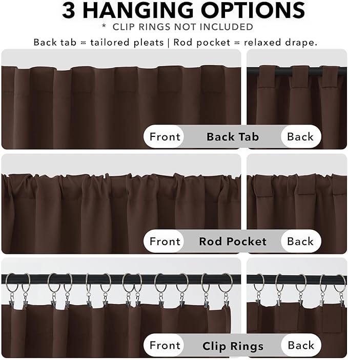 Deconovo Blackout Curtains, Thermal Insulated, W52 x L108 2 Panels, Back Tab, Machine Washable, Room-Darkening Drapes for Bedroom/Living Room Chocolate