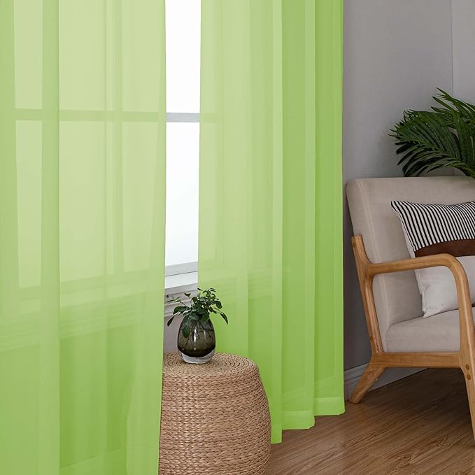 OWENIE Sheer Lime Curtains for Bedroom Living Room 78 Inches Long 2 Panels Set, Soft Solid Light Filtering Sheer Curtain Rod Pocket Clear Drapes for Window Sliding Door, Lime, Each 42 x 78 Inch