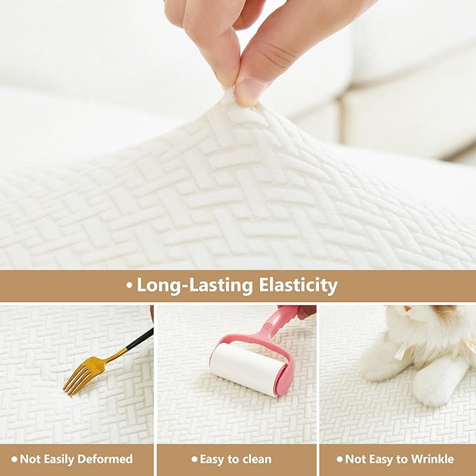 Couch Cushion Covers for Sofa Couch Covers Wear-Resistant Universal Sofa Cover Washable Stretch for Sectional Slipcovers (Texture-Cream White,Back Cover M)