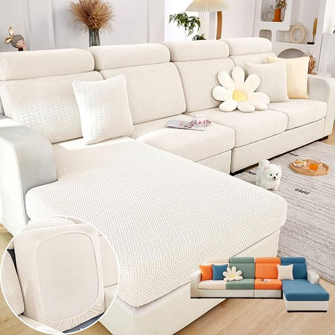 Soothing Home Sofa Covers, Sofa Hero Covers, Wear-Resistant Universal Couch Covers Washable Stretch Sectional Couch Cushion Covers (White,Large Triple Seat Cover)
