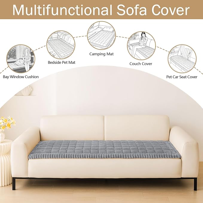 hyha Couch Covers for Dogs Washable, Non Slip Plush Dog Sofa Protectors, Fuzzy Pet Couch Covers for 3 Cushion Sofa Pet Friendly (Grey, 27.6" x 47")
