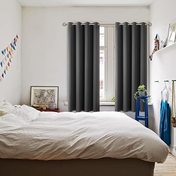 BGment Blackout Curtains - Grommet Thermal Insulated Room Darkening Bedroom and Living Room Curtain, Set of 2 Panels (52 x 63 Inch, Dark Grey)