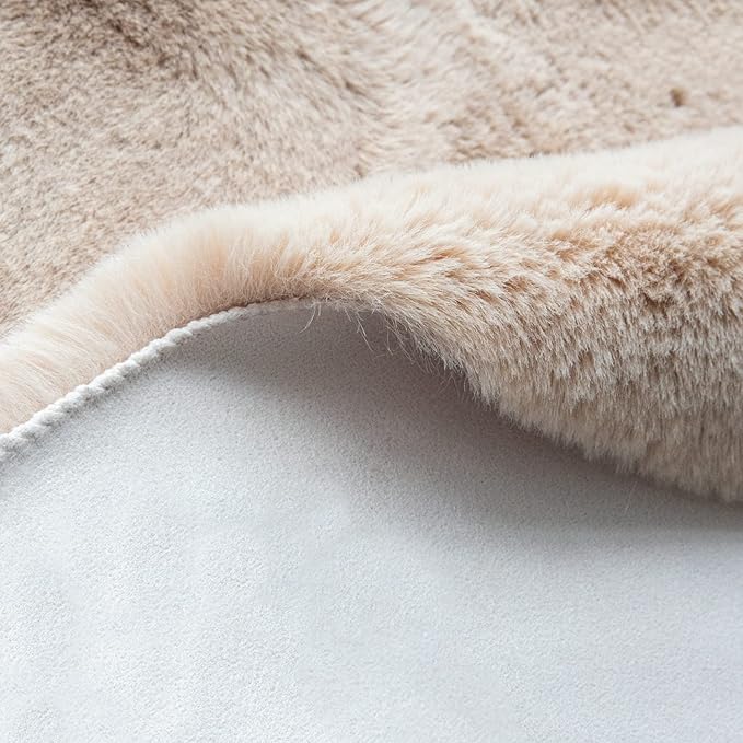ORINOVA Light Brown Beige Plush Washable Fluffy Area Rugs for Bedroom Faux Fuzzy Bunny Fur Rug for Living Room Nursery Rug 3x5 Boho Rugs