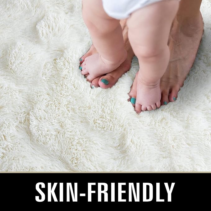 TWINNIS Super Soft Shaggy Rugs Fluffy Carpets 9x12 Feet, Indoor Modern Plush Area Rugs for Living Room Bedroom Kids Room Nursery Home Decor Fuzzy Rug, Cream White