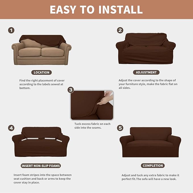 Easy-Going 100% Waterproof Loveseat Couch Cover, Dual Waterproof Sofa Cover, Stretch Jacquard Sofa Slipcover, Leakproof Furniture Protector for Kids, Pets, Dog and Cat (Loveseat, Coffee)