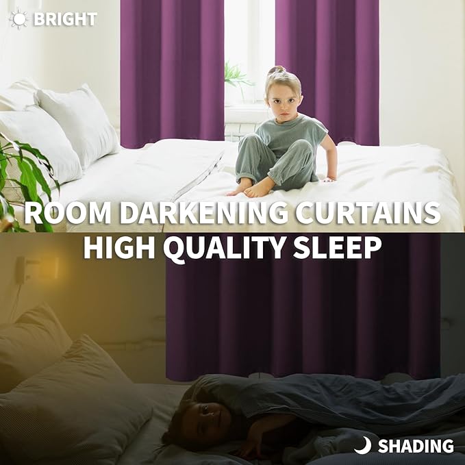 BGment Room Darkening Curtains 54 Inches Long - Grommet Thermal Insulated Drapes Window Treatment Curtains for Bedroom, 2 Panels, 38 x 54 Inch, Eggplant Purple