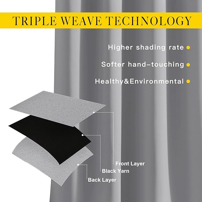 NICETOWN Light Reducing Grommet Curtains - Triple Woven Textured Soft Curtain Panels for Living Room Window Treatment Drapes for Sliding Door (W80 x L108, Silver Grey, 2 Pieces)
