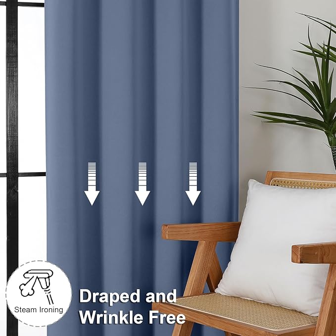 Simplebrand Ava Denim Blue Blackout Curtains for Bedroom 63 Inch Length 2 Panels, Solid Thermal Insulated Energy Saving Rod Pocket Window Treatment Curtains Blackout Drapes, W40 x L63 Inch, Denim Blue