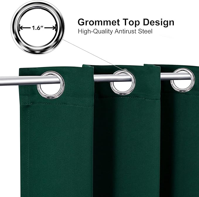 ChrisDowa Blackout Curtains 72 inches Long for Bedroom - 2 Panels Set Grommet Thermal Insulated Room Darkening Curtains for Living Room (Forest Green, 42 x 72 Inch)
