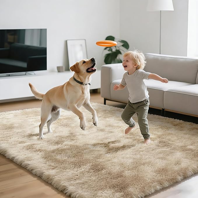 Shag Area Rugs for Bedroom Living Room,4X6 Ultra Soft Fluffy Area Rugs for Dorm, Indoor Carpet Nursery Rugs for Kids Room Home Decor,Camel
