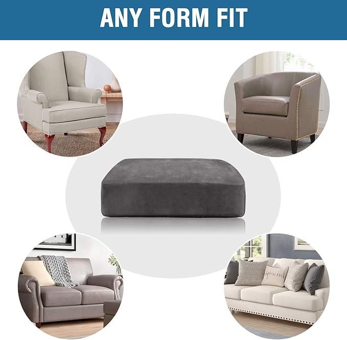 H.VERSAILTEX Velvet Stretch Couch Cushion Cover Plush Cushion Slipcover for Chair Cushion Furniture Protector Seat Cushion Sofa Cover (1 Piece Armchair Cushion Covers, Grey)