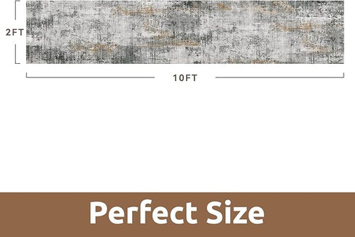 AMOAMI 2 x 10 Hallway Runner Rug Non Slip Super Soft Long Runner Rugs Machine Washable Low Pile Modern Abstract Runners for Hallways for Bedroom Laundry Room Kitchen, Grey