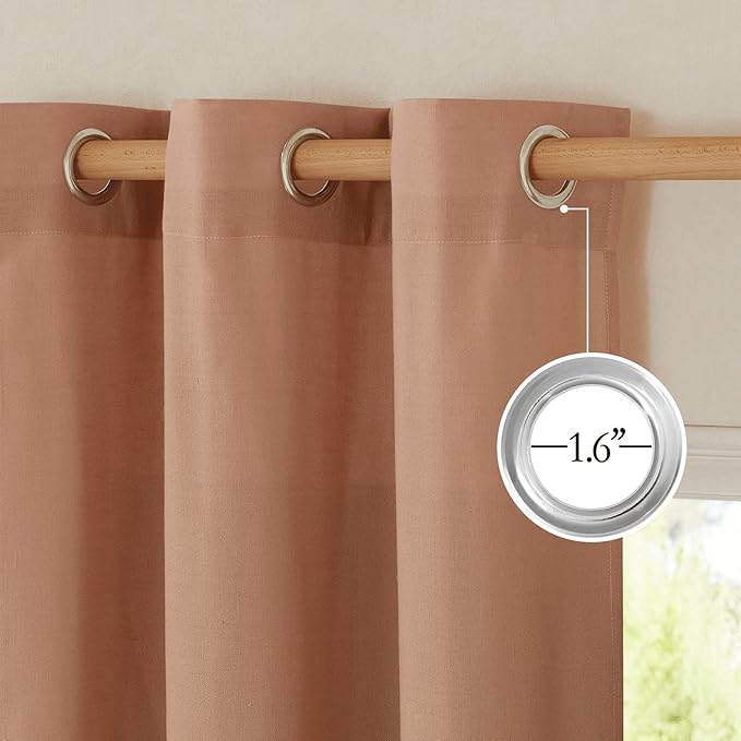 NICETOWN Flax Linen Terracotta Curtains for Bedroom, Grommet Thick Flax Semi Sheer Elegant & Casual Drapes Privacy Assured with Light Filtering for Girls Princess Room, W55 x L84, 2 Pieces