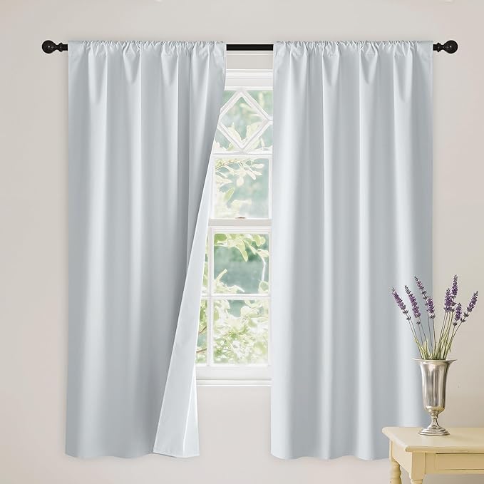 RYB HOME White 100% Blackout Curtains, Thermal Insulated Heat & UV Blocking Total Room Darkening Privacy Drapes for Bedroom Dining Living Room, Width 34 by Length 63, White, 2 Panels