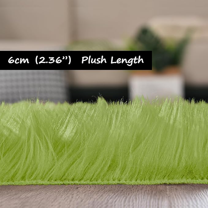 Goolela Lime Green Circle Rugs 4ft Fluffy Fuzzy Furry Rug for Bedside Bedroom Playroom Shag Faux Sheepskin Fur Soft