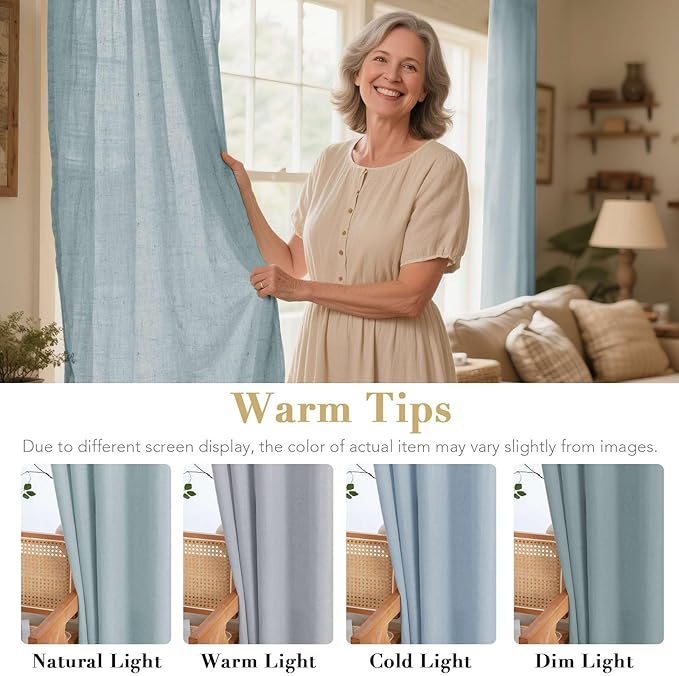 H.VERSAILTEX Living Room Linen Curtains - Semi Sheer, Nickel Grommet, Energy Saving, Light Filtering Window Treatments - Cloud Blue, 2 Panels, 52 x 54 Inch