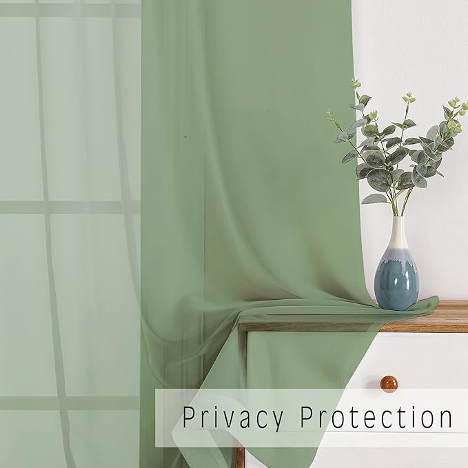 OWENIE Sage Green Sheer Curtains 72 Inches Long 2 Panels Set, Transparent Voile Sheer Curtain Rod Pocket Gauze Drapes for Living Room Bedroom Sliding Glass Door Treatment, 2 Pcs Each 42 x 72 Inch