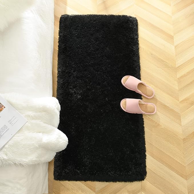 Chicrug Soft Area Rugs for Bedroom Living Room Plush Fluffy Rug 2x4 Feet, Shag Furry Area Rug Carpet Non Shedding for Nursery Children Kids Girls Room Home Decorative, Black