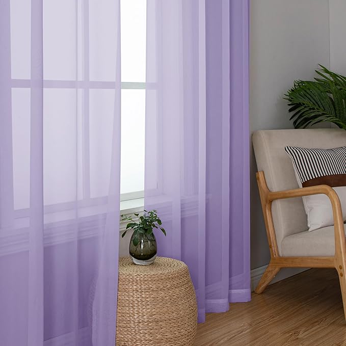 Lecloud Light Purple Sheer Curtains 84 Inches Long 2 Panels, Double Rod Pocket Window Dining Room/Living Room Lavender Curtain, Light Filtering Solid Voile Girls Bedroom Drapes, 40X84 Inch
