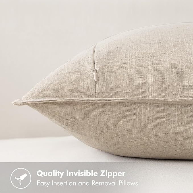 MIULEE Decorative Linen Pillow Covers 20x20 Inch Natural Beige Boho Farmhouse Neutral Couch Throw Pillows for Bed Pack of 2 Accent Modern Pillowcase Sofa Livingroom Home Decor