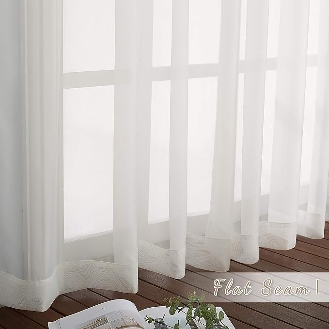 NICETOWN Beige Sheer Window Curtains Extra Long, Silver Grommet Light Filter Window Drapes Airy & Breathable Living Room Voile Panels Elegant for Flat/Apartment, W70 x L108