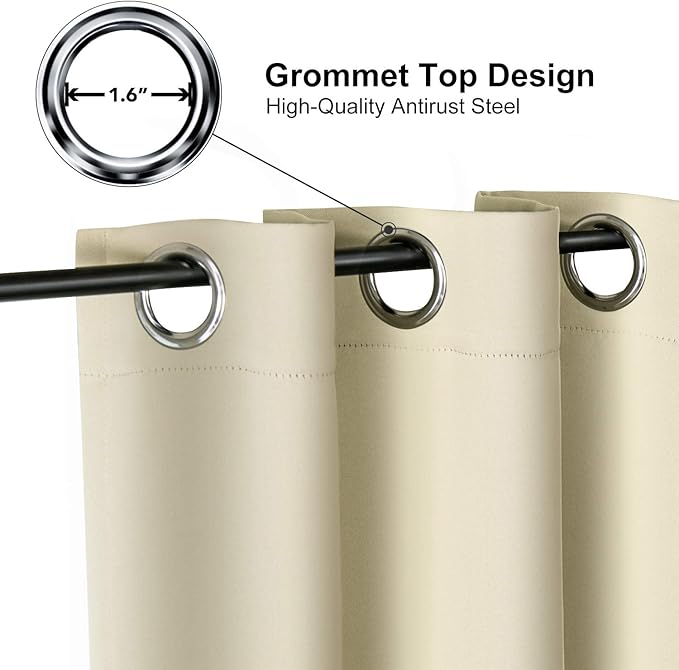 ChrisDowa Grommet Room Darkening Curtains for Bedroom and Living Room - 2 Panels Set Thermal Insulated Blackout Curtains (Beige, 52W x 72L)