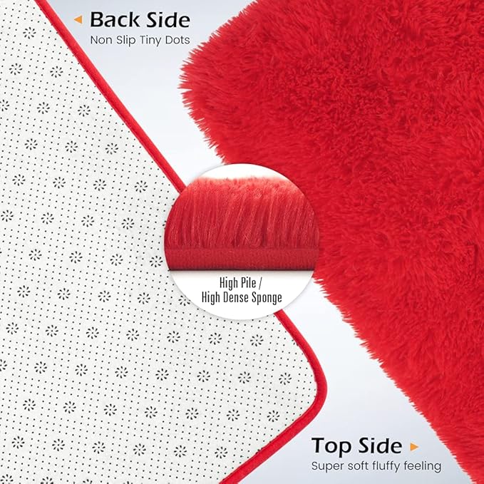 Amearea Premium Soft Fluffy Rug Modern Shag Carpet, 8x10 Feet, Fuzzy Shaggy Rugs for Bedroom Living Room Teen Apartment Decor, Comfortable Indoor Furry Dorm Carpets, Red