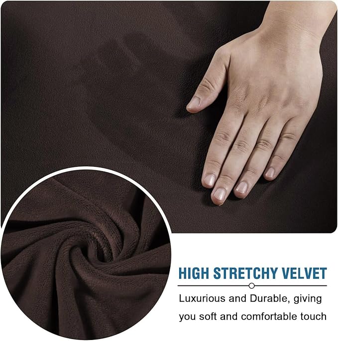H.VERSAILTEX Real Velvet Plush 3 Piece Stretch Sofa Covers Couch Covers for 2 Cushion Couch Loveseat Covers Width Up to 72 Inch Feature Thick Soft Stay in Place (Medium Sofa, Brown)