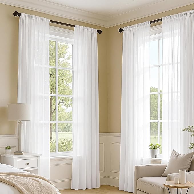 MIULEE White Sheer Curtains 92 Inches Long, 4 Panels Set, Light Filtering Voile Rod Pocket Drapes, Airy Soft Fabric Window Treatments for Living Room and Bedroom, 42 x 92 Inches