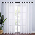 NICETOWN Living Room Window Curtains Sheer Textured 84" Long, Grommet Casual Voile Sheer Airy Window Treatments for Sliding Door, 140" Wide Total 2 Panels, White