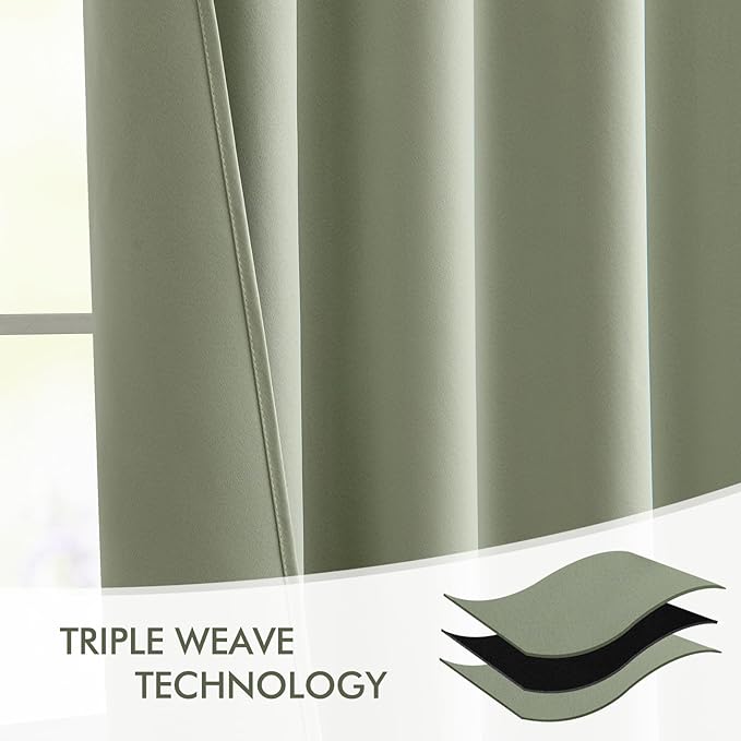 MIULEE Sage Green Back Tab Blackout Curtains 84 Inch Length 2 Panels Set for Living Room Bedroom Privacy, Rod Pocket/Pinch Pleated Thermal Insulated Room Darkening Light Blocking Drapes, W66xL84