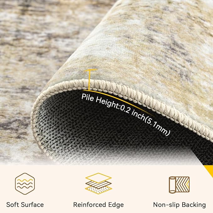 Washable Area Rugs 4'x6' Non-Slip Modern Abstract Soft for Living Room Entryway Bedroom Nursery, Print Pattern, Neutral Brown Gray
