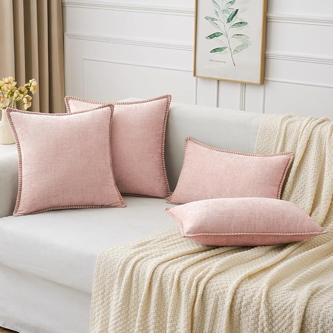 MIULEE Pack of 2 Couch Throw Pillow Covers 20x20 Inch Pink Valentine Farmhouse Decorative Pillow Covers with Stitched Edge Soft Chenille Solid Dyed Spring Pillow Covers for Sofa Bed Living Room